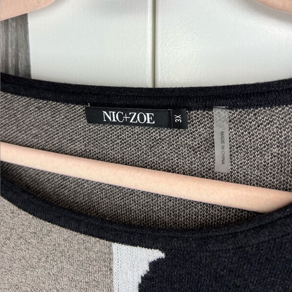 B15.11 Nic+Zoe Colorblock Mixed Media Tunic Sweater Side Zipper Purple Black Tan - Picture 3 of 8